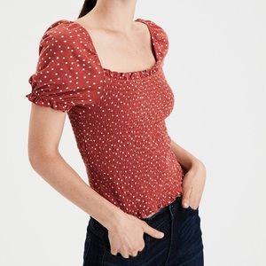 American eagle smocked polka dot top
